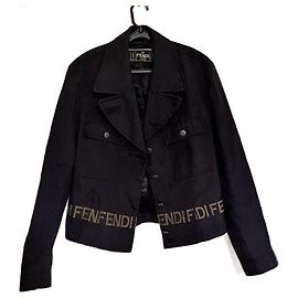 Fendi Monogram Stripe Windbreaker Jacket Black Black