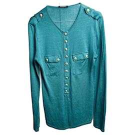 Pull Balmain Vert en Viscose et Lin Vert
