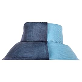 Dior- Dior Two-Toned Wide Brim Hat in Blue Straw-Blue