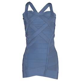 Herve Leger- Herve Leger Cutout Mini Bandage Dress in Blue Rayon-Blue