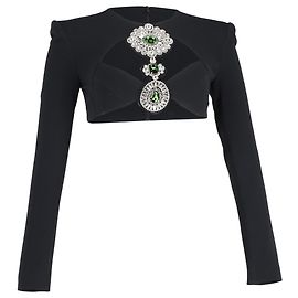 Crop top a maniche lunghe in acetato nero decorato con gioielli David Koma Nero