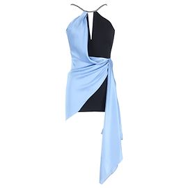 Vestido mini com decote halter adornado de David Koma em triacetato azul e preto Multicor