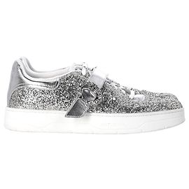 Sneakers Jimmy Choo Osaka in Glitter Argento Argento Metallico