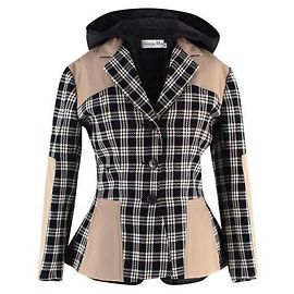 Christian Dior Two-In-One Checked Blazer Beige Wool Beige