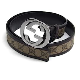 Gucci-Cinto Gucci GG Supreme com G entrelaçado-Bege,Castanho escuro