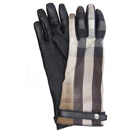 Burberry Nova Check Gloves Black White Beige