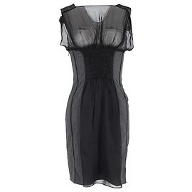 Alberta Ferretti Mesh Smocked Dress in Black Silk Black