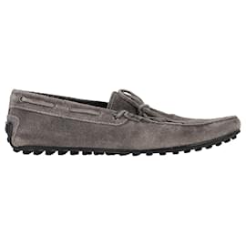 Tod's- Tod's Gommino Bow Detail Loafers in Grey Suede-Grey