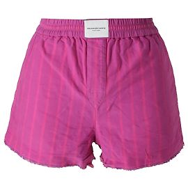 Shorts rayés en coton rose avec logo Alexander Wang Rose