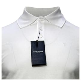 Saint Laurent-Saint Laurent Embroidered-Logo Polo Shirt in White Cotton-White