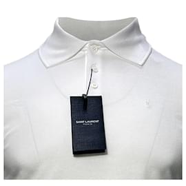 Saint Laurent-Saint Laurent Embroidered-Logo Polo Shirt in White Cotton-White