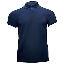 Saint Laurent-Saint Laurent Cassandre Embroidered-Logo Polo Shirt in Navy Blue Cotton-Blue,Navy blue