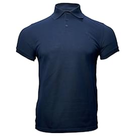 Saint Laurent- Saint Laurent Cassandre Embroidered-Logo Polo Shirt in Navy Blue Cotton-Blue,Navy blue
