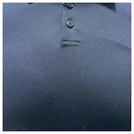 Saint Laurent- Saint Laurent Cassandre Embroidered-Logo Polo Shirt in Navy Blue Cotton-Blue,Navy blue