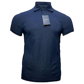 Saint Laurent-Saint Laurent Cassandre Embroidered-Logo Polo Shirt in Navy Blue Cotton-Blue,Navy blue