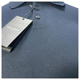 Saint Laurent-Saint Laurent Cassandre Embroidered-Logo Polo Shirt in Navy Blue Cotton-Blue,Navy blue