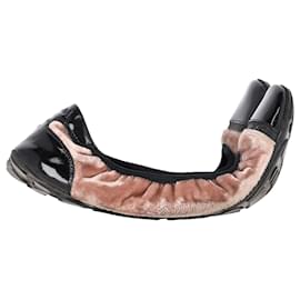 Prada-Prada Sport Patent Leather Cap Toe Ballet Flats in Brown Velvet-Brown,Red