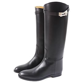 Hermès Botas Jumping de couro preto Hermes Kelly Metal 37.5 Preto