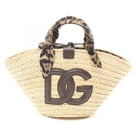 Dolce & Gabbana Kendra Small Handbag Leather Raffia Beige