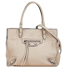 Balenciaga-Balenciaga Mini Paper Leather Handbag 2WAY-Beige