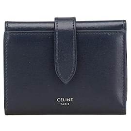 Céline Celine Medium Strap Leather Wallet Blue