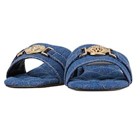 Versace-Versace Medusa Logo Open-Toe Denim Mules-Other