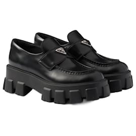 Prada-Black brushed leather Monolith loafers-Black