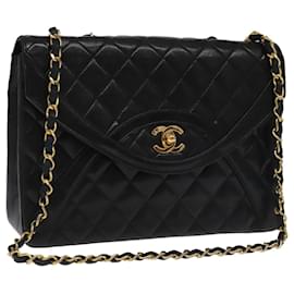 Chanel-CHANEL Matelasse Chain Hand Bag Lamb Skin Black Gold CC Auth yk15914A-Black,Golden
