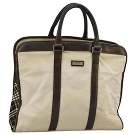 BURBERRY Black label Hand Bag Canvas White Silver Auth ti2347 Silvery White