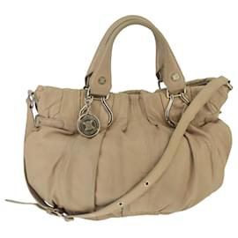 Céline-CELINE Hand Bag Leather 2way Beige Gold Auth bs19997-Beige,Golden