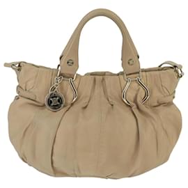 Céline-CELINE Hand Bag Leather 2way Beige Gold Auth bs19997-Beige,Golden