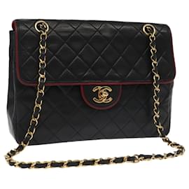 Chanel-CHANEL Matelasse Turn Lock Chain Bag Lamb Skin Black Gold CC Auth yk15912A-Black,Golden