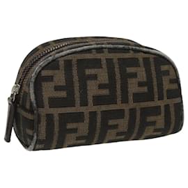 Fendi-FENDI Zucca Canvas Pouch Brown Black Auth fm4108-Brown,Black