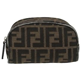 Fendi-FENDI Zucca Canvas Pouch Brown Black Auth fm4108-Brown,Black