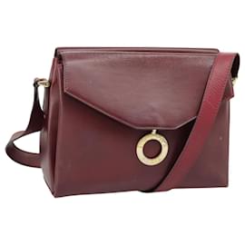 Céline-CELINE Shoulder Bag Leather Wine Red Gold Auth 99890-Golden,Dark red