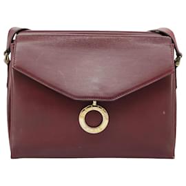 Céline-CELINE Shoulder Bag Leather Wine Red Gold Auth 99890-Golden,Dark red