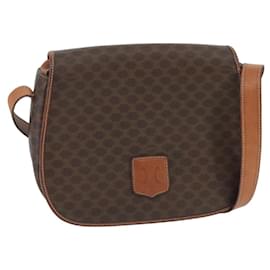 Céline-CELINE Macadam Canvas Shoulder Bag PVC Leather Brown Gold Auth yk15778-Brown,Golden