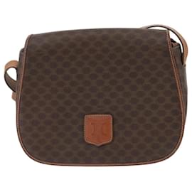 Céline-CELINE Macadam Canvas Shoulder Bag PVC Leather Brown Gold Auth yk15778-Brown,Golden