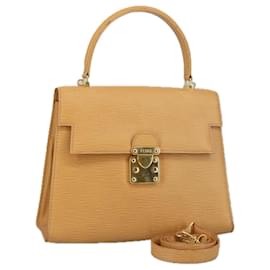 Fendi-FENDI Hand Bag Leather 2way Beige Gold Auth hk1781-Beige,Golden