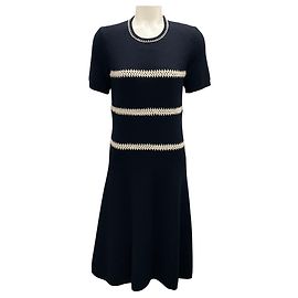 Tory Burch Navy Blue / Ivory Short Sleeved Wool Knit Dress Navy blue