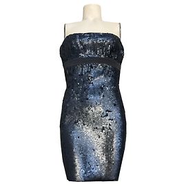 Robe de cocktail mini sans manches en sequins bleus Badgley Mischka Bleu