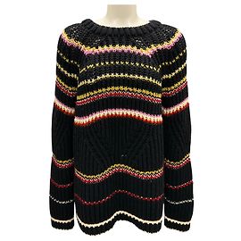 Schwarzer, mehrfarbiger gestreifter Grobstrickpullover von Ermanno Scervino Schwarz