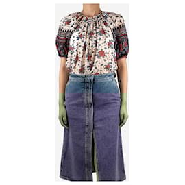 Ulla Johnson-Multi floral-printed puff-sleeved silk top - size UK 10-Multiple colors