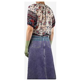 Ulla Johnson-Multi floral-printed puff-sleeved silk top - size UK 10-Multiple colors
