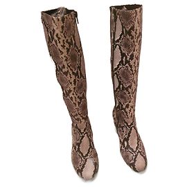 Autre Marque Stivali alti in pelle nuovi foderati in tessuto color grigio Python Stampa python