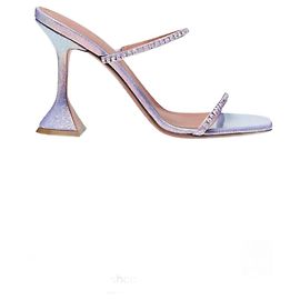 Amina Muaddi Purple Leather Sandals Purple