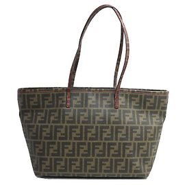 Fendi Zucca Pattern Handbag Brown Red Brown