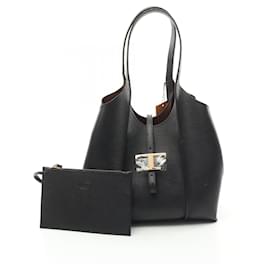 Tod's-Tod's T Timeless Leather Tote Bag Black-Black