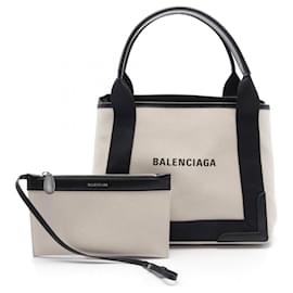 Balenciaga-Balenciaga Navy Cabas S Canvas Leather Tote-Black
