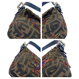 Fendi-Fendi Zucca Mamma Bucket Beaded Shoulder Bag-Brown